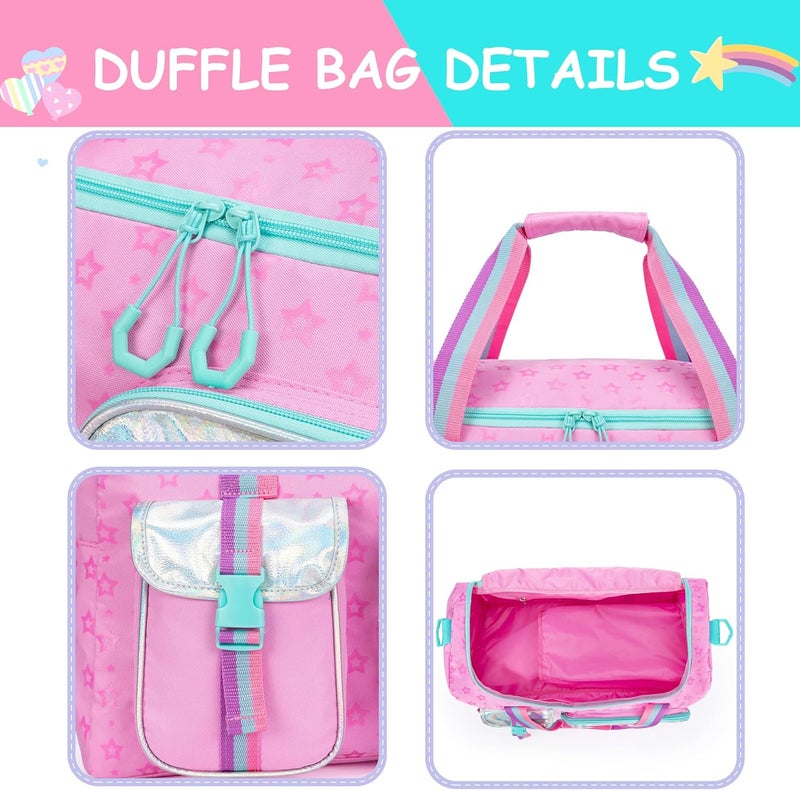 Oruiji Kids Duffle Bag Girls Travel Bag Gifts Overnight Sleepover Bags for Girls Women Tote Gym Dance Bags for Kids with Shoes Compartment Pink - Image 5
